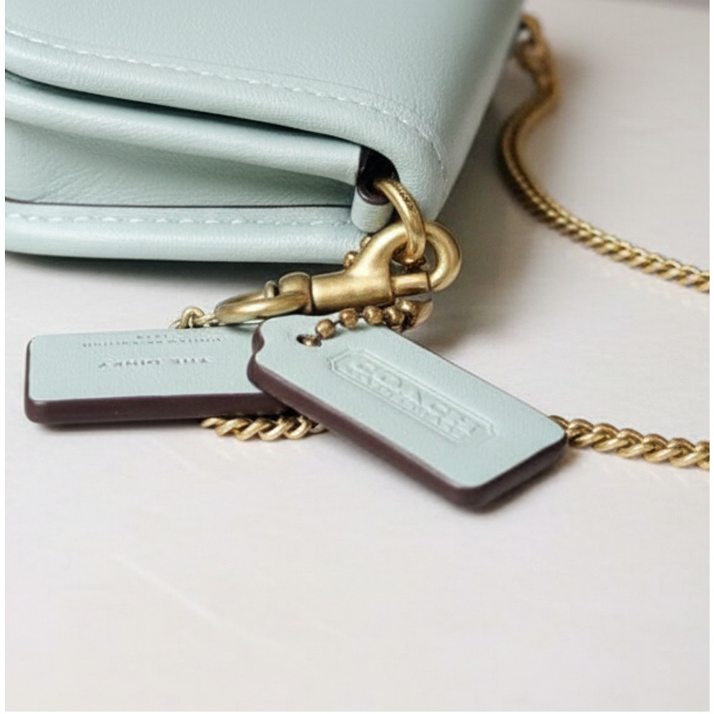 Coach Mini Dinky 14 Crossbody Bag Light Blue Leather Gold Chain CZ108 - Picture 11 of 12